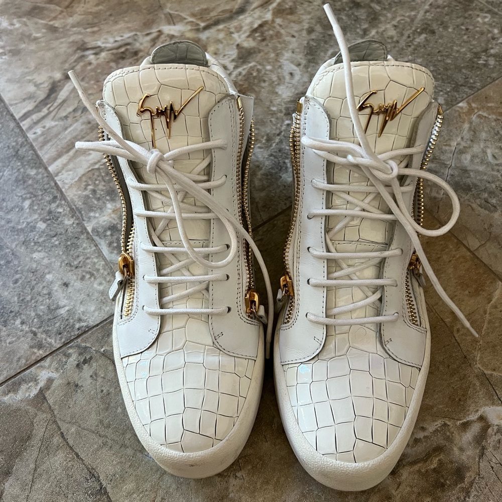GIUSEPPE ZANOTTI LEATHER CROC DOUBLE ZIP MID SNEAKER EU Size 44